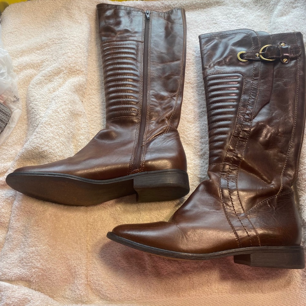 Carlos by Carlos Santana Momentum Brown LeatherRidingBootsMotoRibbed 7M PreLoved
